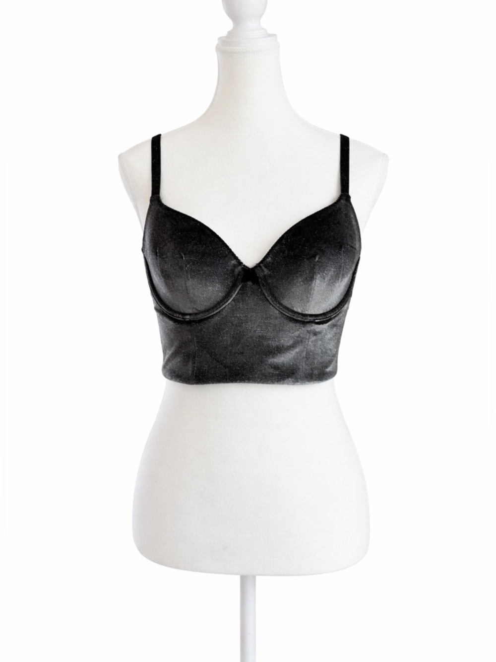Victoria’s Secret Black Sparkly Bustier Bra 36C Lined Demi